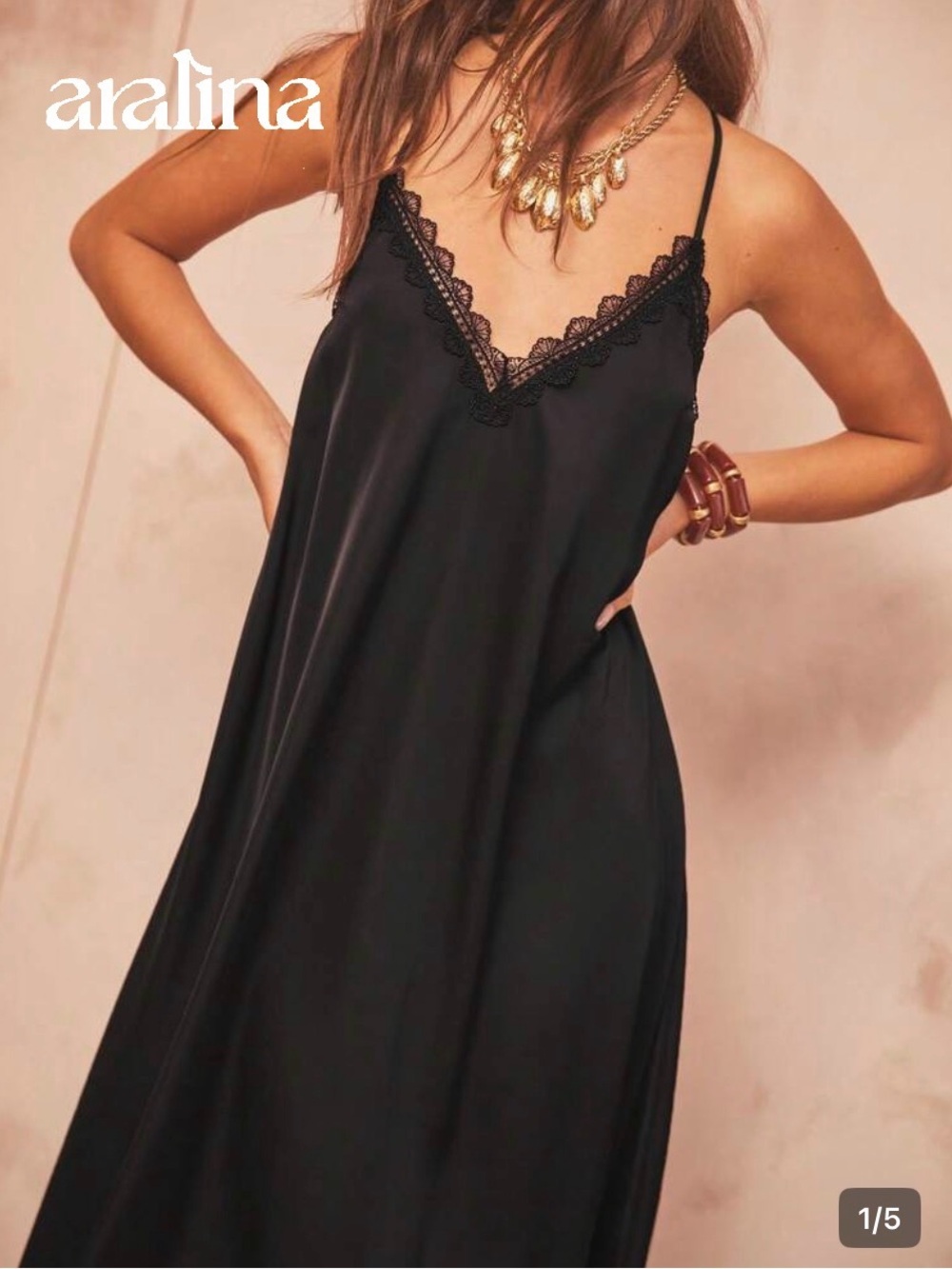 Lace Trim Black Satin Slip Dress